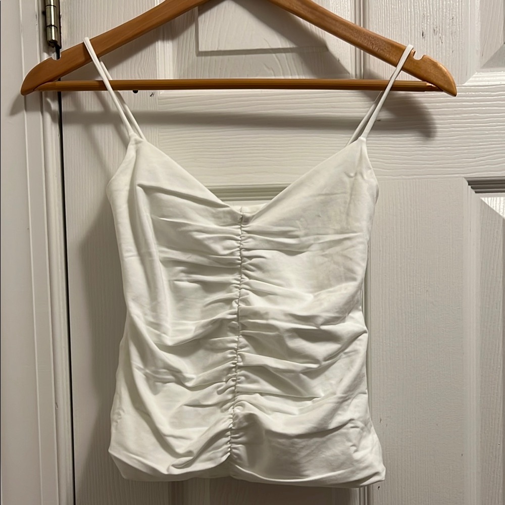 7 For All Mankind White Ruched Fitted Camisole